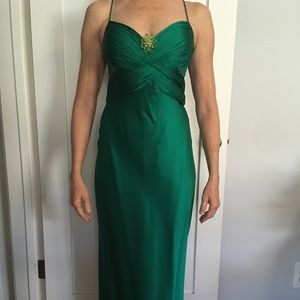 Emerald green satin gown